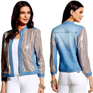 CHICOS: Sequined Denim Jacket -Size Large